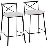 Charlotte 25" Counter Stool in Black Metal & White Leatherette (Set of 2)